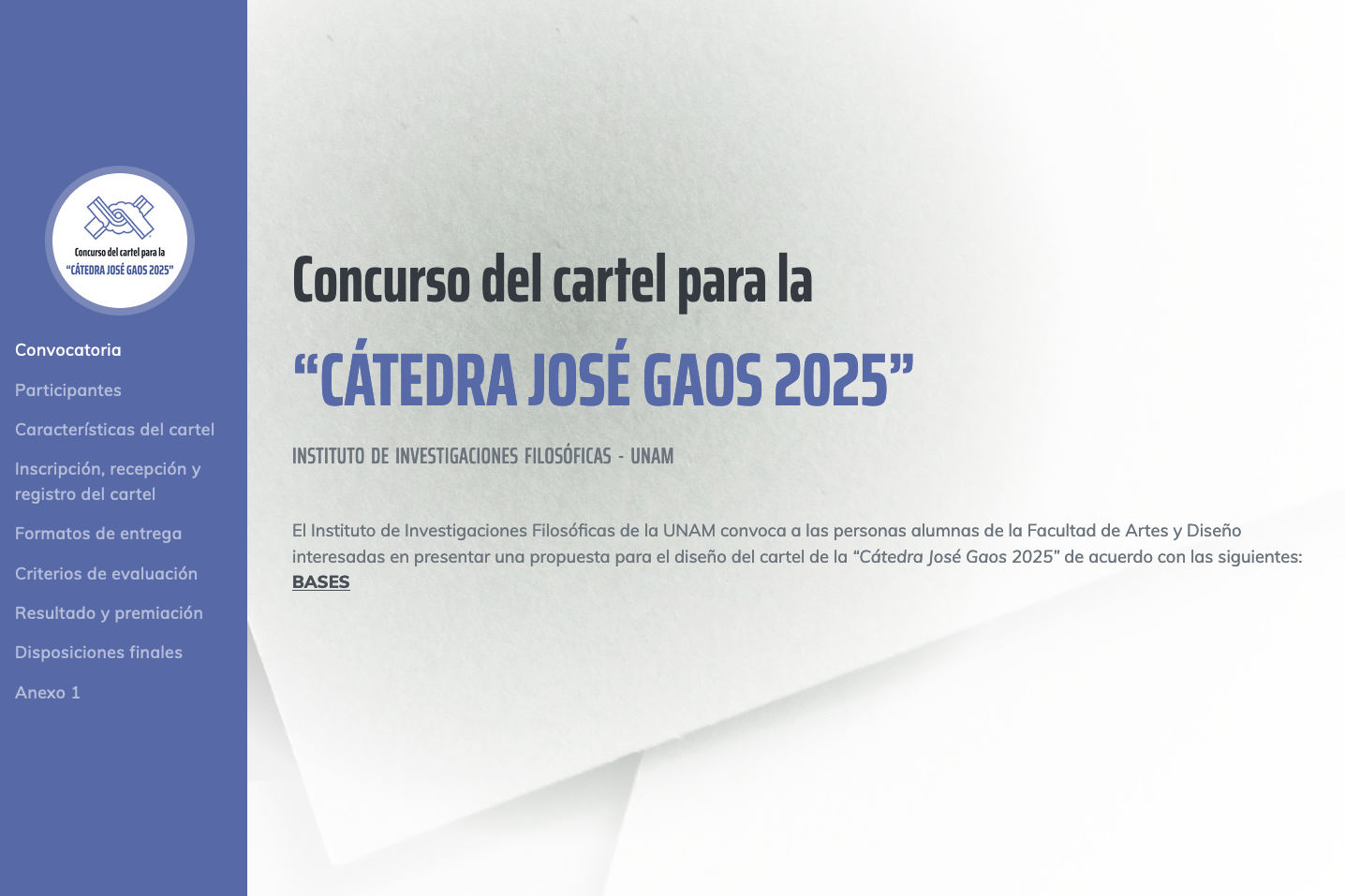   Concurso del cartel para la  “CÁTEDRA JOSÉ GAOS 2025” Instituto de Investigaciones Filosóficas - UNAM 